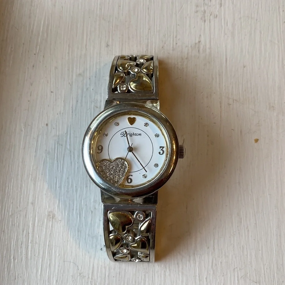 BRIGHTON Gramercy Park silver and gold hearts with Swarovski Crystals link watch